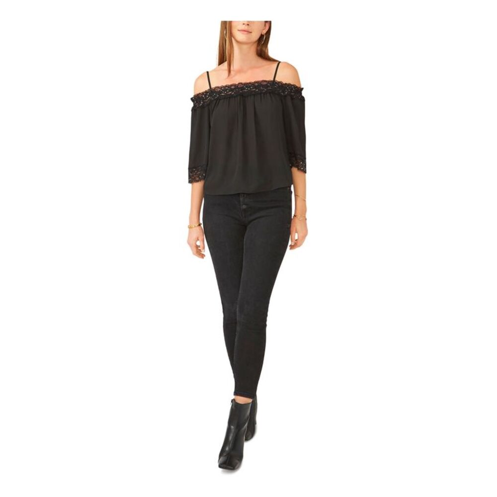 28TH & PARK Womens Top Spaghetti Strap Off Shoulder Party Elbow Sleeve - Picture 3 of 5